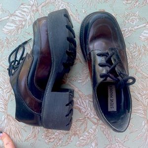 Steve Madden Aughts Leather Platform Oxfords, Rare, Black and Brown Leather, 6.5
